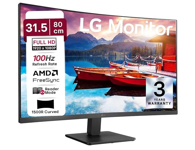 LG 32MR50C 80 cm (31.5 Inch) Full HD Curved (1920×1080) VA PC Monitor w/ 100Hz, 5ms (GtG), AMD FreeSync, D-Sub, 2xHDMI, Tilt Adjustable Anti-Glare, 3-Side Virtually Borderless Design, NTSC 72% (Black)