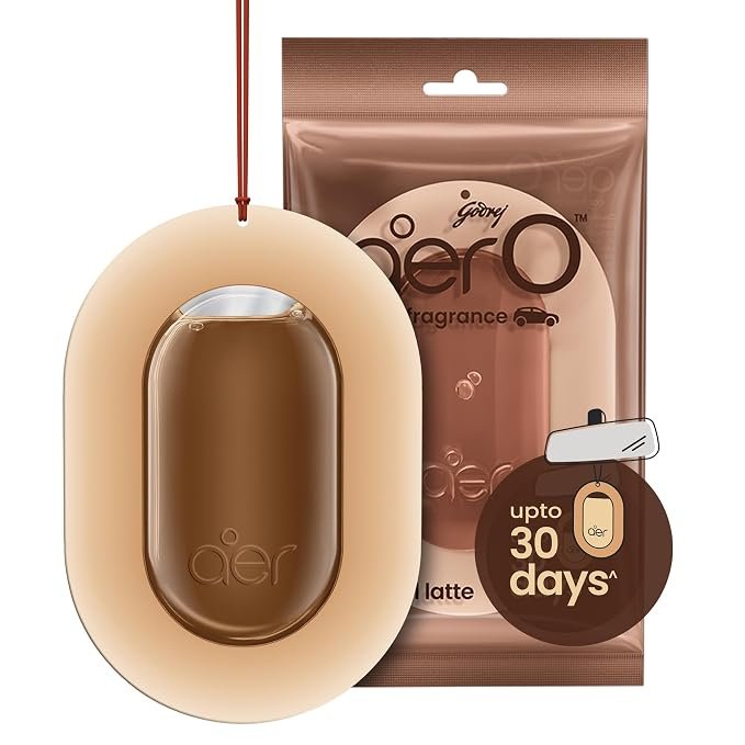 Godrej aer O – Hanging Car Air Freshener – Caramel Latte (7.5g) | Gel Lasts up to 30 days | Car Accessories