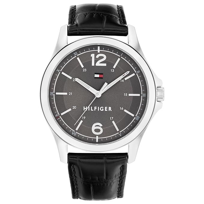 Tommy Hilfiger Analog Grey Dial Leather Strap Watch for Men