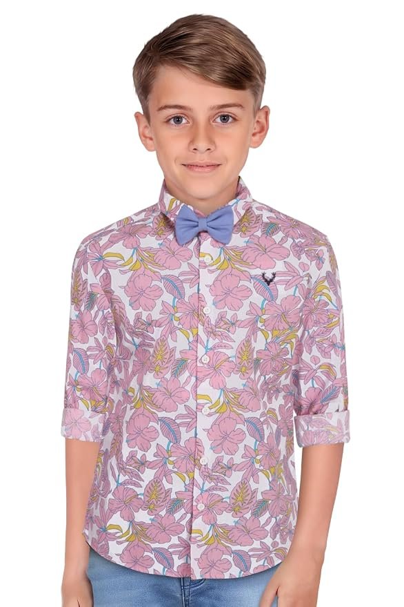 Allen Solly Boys’ All-Over Print Party Shirt | Full Sleeve | Bow Tie Detail | Regular Fit | Festive & Special Occasion Wear