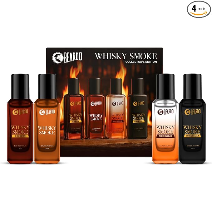 BEARDO Whisky Smoke Collectors Edition | Bourbon, Firebomb & Single Malt | Long Lasting Fragrance | Eau De Parfum | Premium Gift For Man |Gift for husband | Gift for boyfriend | Gift for Men | Gift for Brother | 20ml X 4