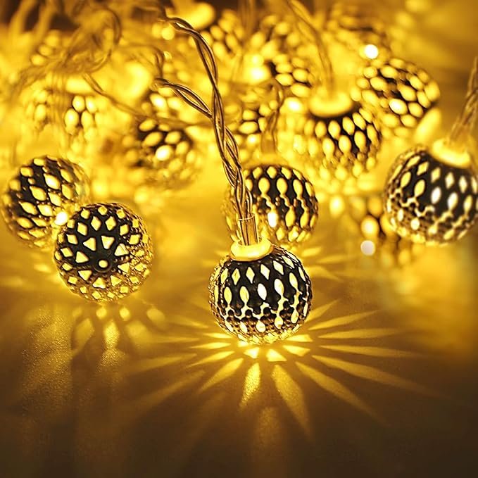 XERGY Plastic Moroccan Ball Led String Fairy Lights Outdoor and Indoor for Home Decoration Light, Diwali Lights & Christmas Party (Warm White,Corded Electric), 2 Meters