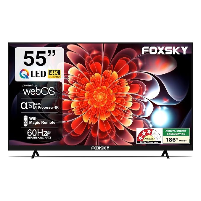 Foxsky 139 cm (55 inch) Frameless Series QLED 4K Ultra HD LED Smart TV (WebOS) FS55GATV (Black)