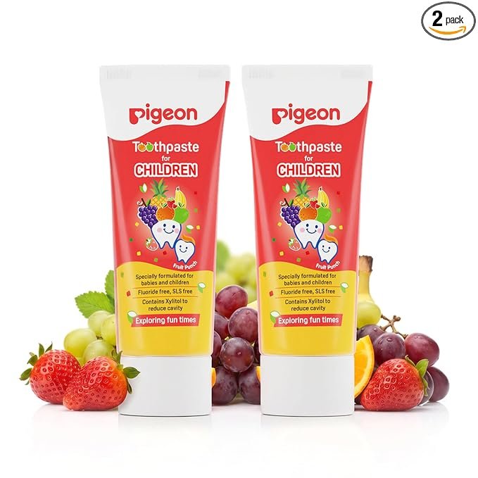 Pigeon Fruit Punch Toothpaste for Babies & Children | Formulated Without Fluoride, SLS, Added Colour & Paraben | pH Friendly Gentle Oral Care | 45 g Each | Pack of 2 | IDA Certificate Accepted