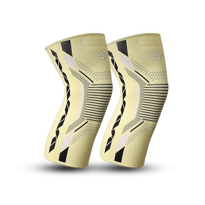 Nivia Knitted Knee Support with Silicon For Men & Women, Neoprene Compression Sleeve, Anti-Slip Grip, Heat Retention & Stability for Gym, Training, and Injury Recovery (Yellow, Medium)