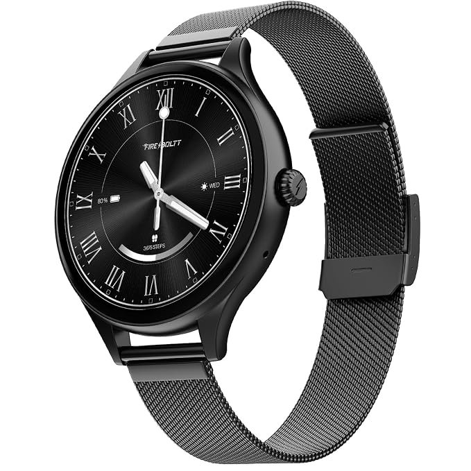 Fire-Boltt Phoenix Air Smart Watch 1.26” Round Display, Rotating Button, Wireless Charging, Ultra Lightweight Metal Body, Bluetooth Calling, Smartwatch with Silicone & Mesh Steel Straps Onyx Black
