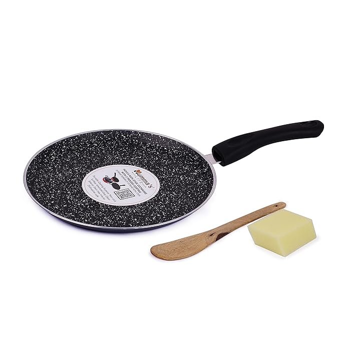 Mumma’s LIFE Non Stick Dosa Tawa with Sturdy Riveted and Bakelite Handle (Induction and Gas Stove Friendly), Non Toxic and PFOA Free, 24 Months Warranty (25CM, Blue)