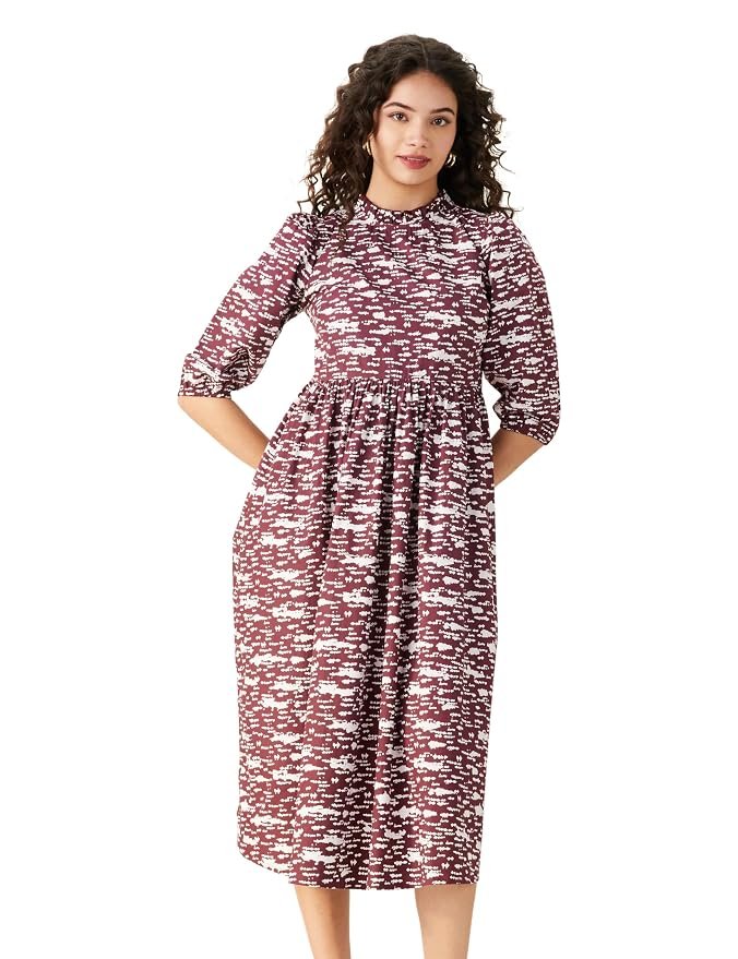 Amazon Brand – Symbol Women’s Rayon Fit and Flare One Piece Midi Length Dress (Available in Plus Sizes)