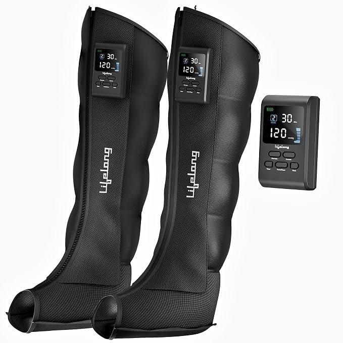 Lifelong Air Compression Leg & Foot Massager Machine for Pain Relief | 4000mAh Cordless Feet Massager with 240mmHg Pressure & 5Air Chambers | 2 Controllers, 7Intensities, 5Modes for Muscle Relaxation