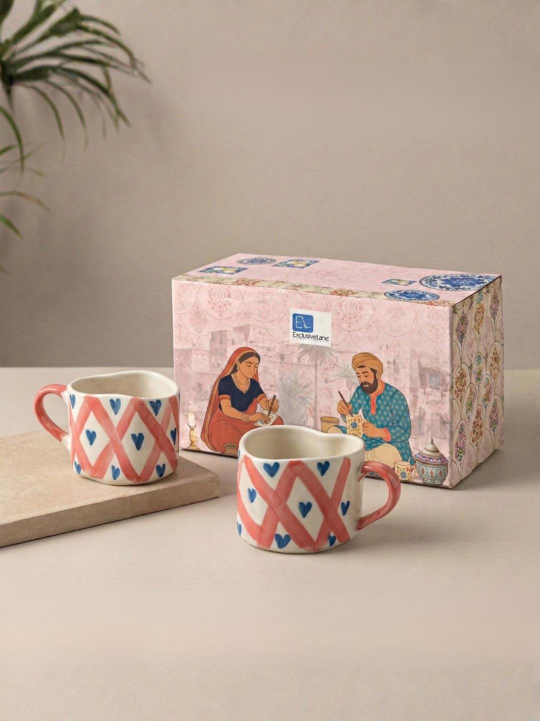 ExclusiveLane White & Pink 2 Pieces Printed Ceramic Glossy Cups