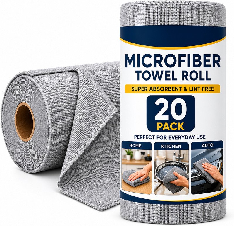 ORJILO Microfiber Cleaning Cloth Roll 20 Pack Grey Cloth Napkins