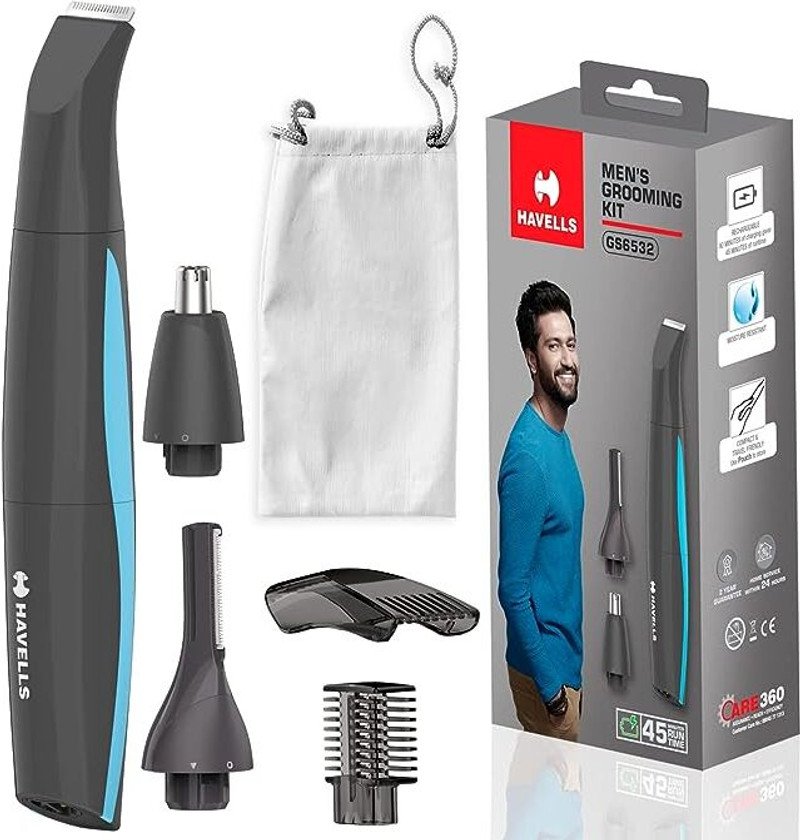 HAVELLS GS6532 5-in-1 Men’s Grooming Kit with Protective Combs, Rechargeable Grooming Kit 45 min Runtime 4 Length Settings