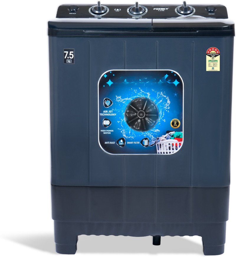 FOXSKY 7.5 kg Semi Automatic Top Load Washing Machine Grey