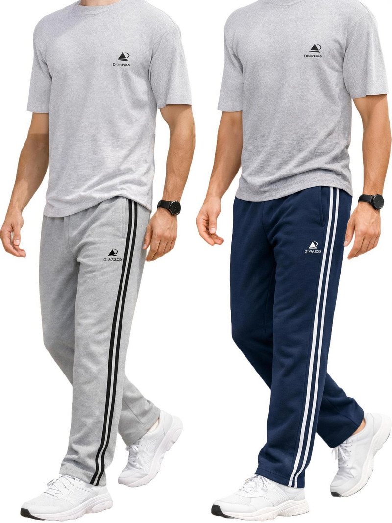 Diwazzo Striped Men Silver, Dark Blue Track Pants