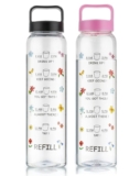 Clazkit Plastic Motivational 1000ml Water Bottle Black & Pink – Time Markers & Inspirational Slogans Mentioned Encourages More Water Intake, Easy-to-Carry Handle- Set of 2
