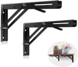 L Angle Bracket 40cm Heavy Duty Foldable Wall Mounted Shelf Bracket Set with Release Arm Mechanism – Black Metal Support Brackets for Wooden Board (8 Inch)