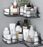 Oslen Metal (Pack of 2 Self-Adhesive Shelf/Storage Organizer for Bathroom and Kitchen Corner Wall Mounted Rack Shelf (No Drilling-Shelf Adhesive) (8 and 9 INCH,Black)