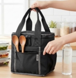 Wooum Thermal Insulated Lunch Bag for Office Men Women Kids | 9L Tiffin Bag with Bottle Holder | Waterproof Food Bag for School, Travel, Work | Leakproof, Compact, 1 Year Warranty (Black)