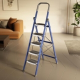 amazon basics Super Clamber – Non-Trip and Flat-Foldable Step Ladder, with Anti-Skid Steps, 5 Steps (Steel, Blue & White)