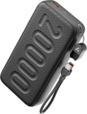 Ambrane 20000mAh Powerbank with in-Build Type C Cable, 22.5W Fast Charging, USB & Type C Output, Power Delivery, Quick Charge for iPhone, Android Mobile & Tablets, Earbuds, (Stylo N20, Black)