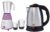 Inalsa Jazz 550-Watt Mixer Grinder with 3 Jars (Purple/White) + Inalsa Aliva 1500 Watt Electric Kettle in 1.5-Litre (Black/Silver)