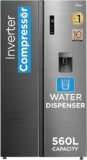 Midea 560 L Side by Side,Frost Free Refrigerator|Water Dispenser |Inverter Compressor (MDRS704FGF46 Bru Steel),Grey