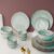 The Earth Store Handcrafted Glossy Mint Marble Ceramic Dinner Set, 21 Pieces Serving for 6, Microwave and Dishwasher Safe, Bone-Ash Free, Crockery Set for Dining and Gifting