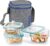 Treo by Milton All Fresh Square Glass Tiffin Containers With Insulated Jacket, 3 Containers, 320 ml Each, Grey | Microwave Safe